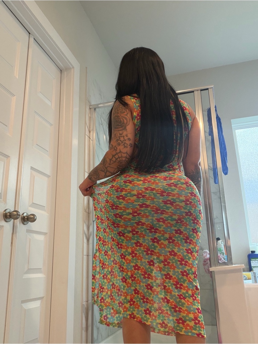 Floral Multicolor Midi Dress - Sleeveless Bodycon